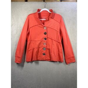 Neon Buddha Jacket Women M Coral Art to Wear Boho Slub Knit Button Cardigan